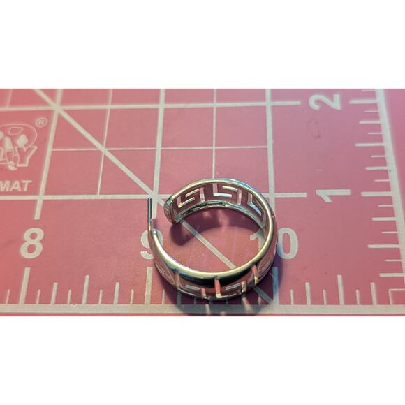 925 Sterling Silver Greek Key Post 1" Round 3/8" Wide Hoop Earrings - Picture 5 of 7